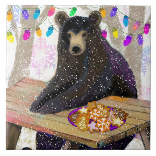 Holiday Bear and Cookies Ceramic Tile (6" square)
