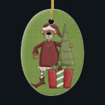 Holiday Bear Ceramic Christmas Ornament<br><div class="desc">Text can be added to this ornament to make a personalized holiday gift. If you need help,  just click on the contact link below to send the designer a personal detailed message.</div>
