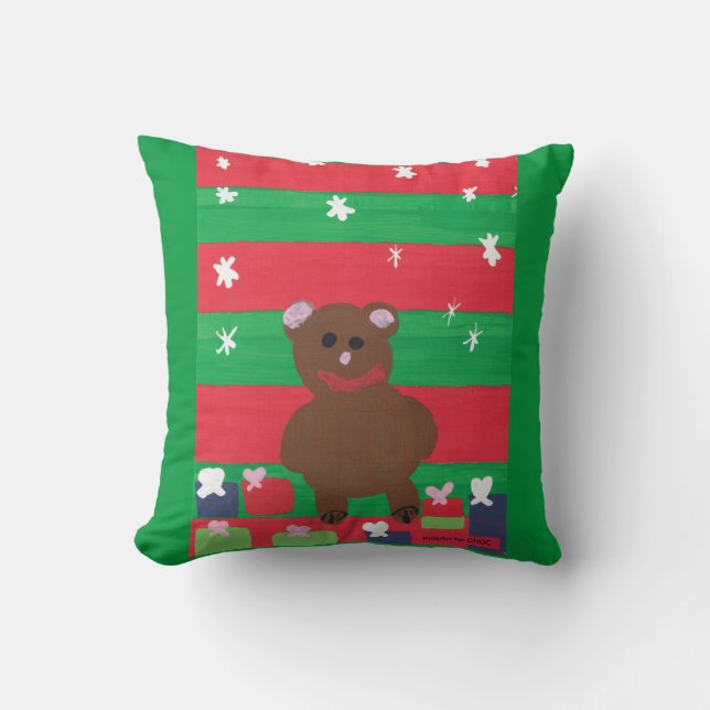 Holiday Bear - Kids Art for CHOC Throw Pillow (Front)