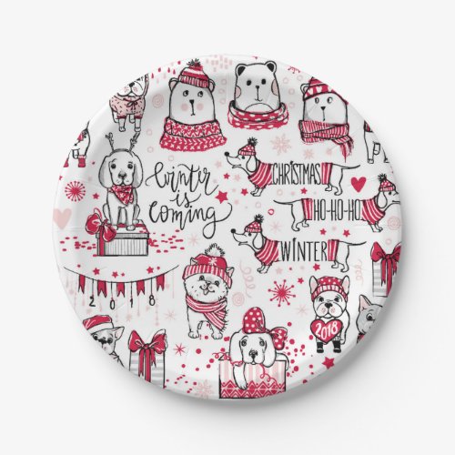 Holiday Bears  Dogs Pattern Paper Plates