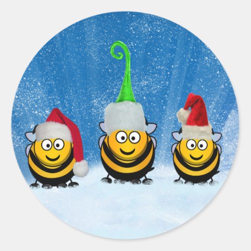 Holiday Bee Elves at the North Pole Christmas Classic Round Sticker