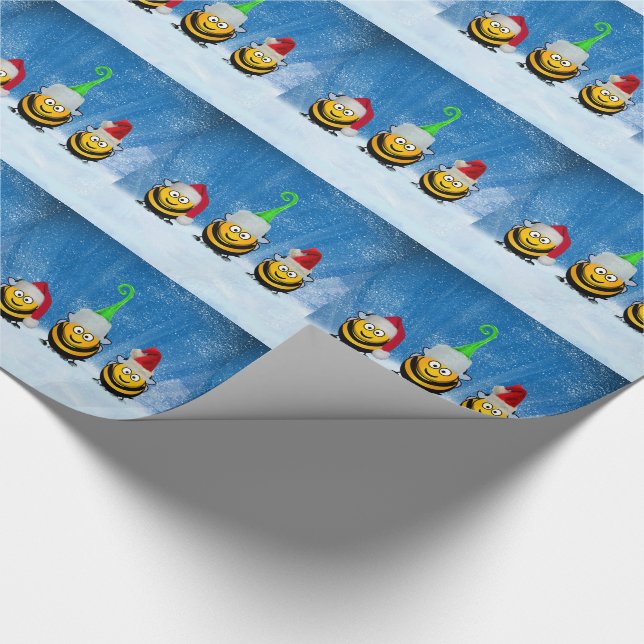 Holiday Bee Elves at the North Pole Christmas Wrapping Paper (Corner)