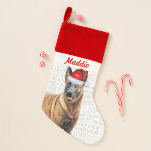 Holiday Belgian Malinois with Dog's Name Christmas Stocking