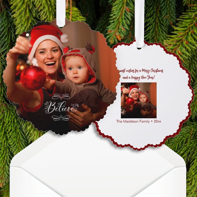 Holiday Believe Photo for Christmas Ornament Card (Creator Uploaded)