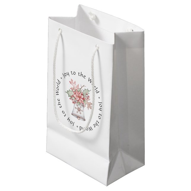 Holiday Bell With Poinsettia Gift Bag - Small (Front Angled)