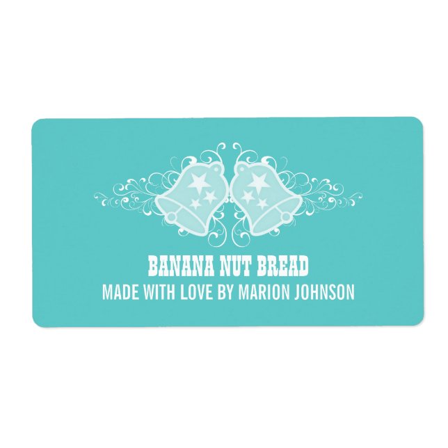 Holiday Bells and Swirls Baking Labels, Aqua Label (Front)