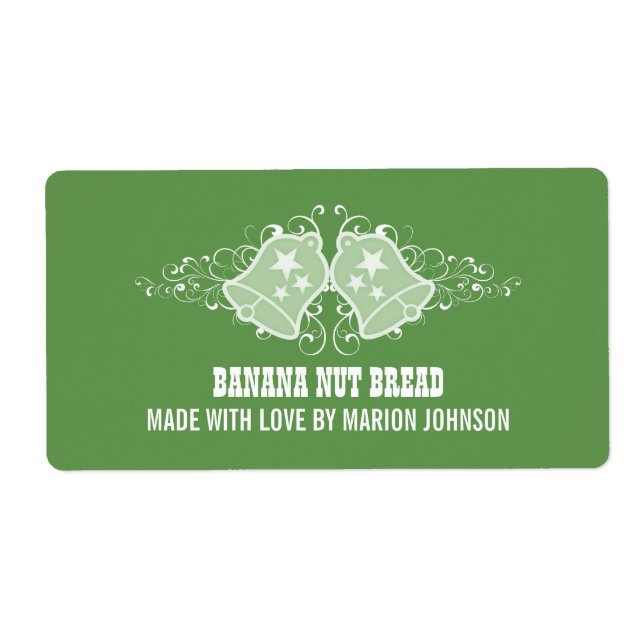 Holiday Bells and Swirls Baking Labels, Green Label (Front)