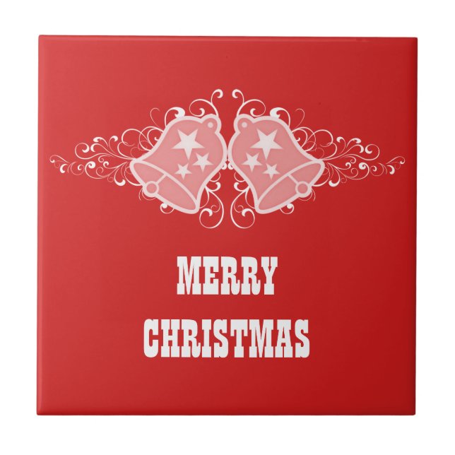 Holiday Bells and Swirls Tile, Red Tile (Front)