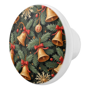 Holiday Bells, Decorative Christmas Pattern, Ceramic Knob