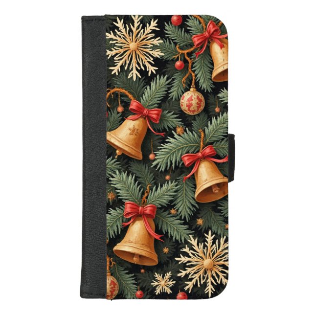 Holiday Bells, Decorative Christmas Pattern, iPhone Wallet Case (Front)