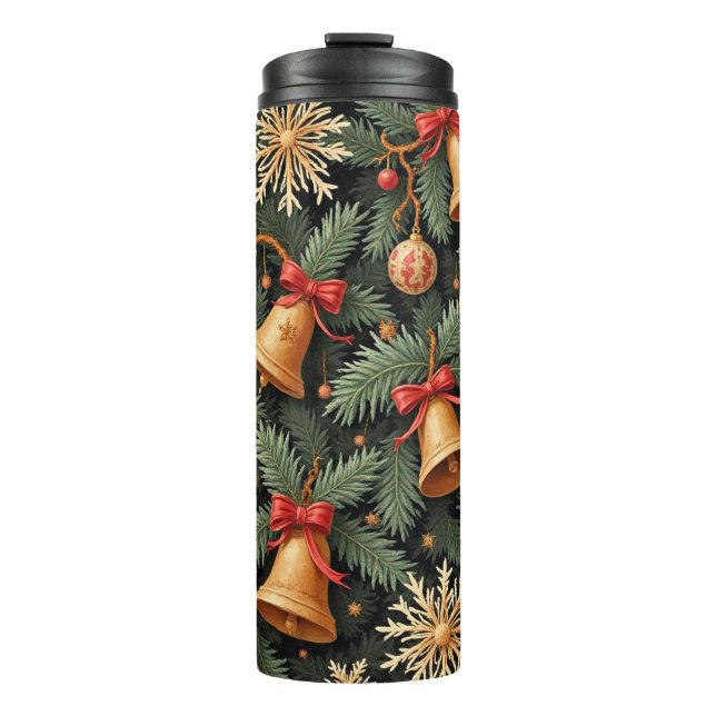 Holiday Bells, Decorative Christmas Pattern, Thermal Tumbler (Front)