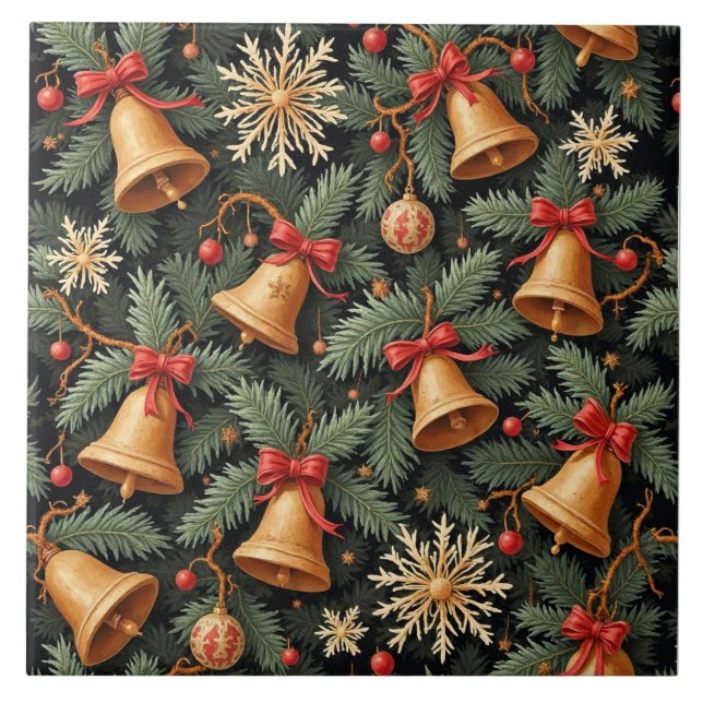 Holiday Bells, decorative pattern. Ceramic Tile (Front)