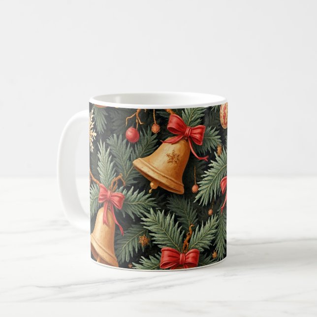 Holiday Bells, decorative pattern. Coffee Mug (Front Left)