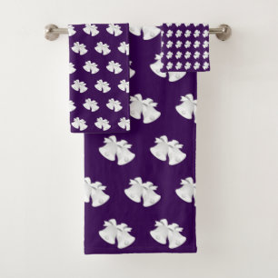 Holiday Bells Repeat Christmas Wedding Purple     Bath Towel Set