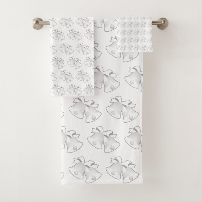 Holiday Bells Repeat Christmas Wedding White   Bath Towel Set (Insitu)