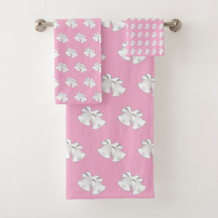 Holiday Bells Repeat Wedding Pink Bath Towel Set