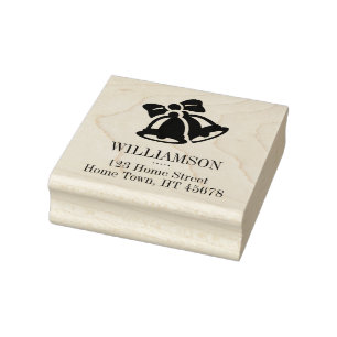 Holiday Bells Square Return Address Rubber Stamp