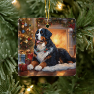 Holiday Bernese Mountain Dog 1 - Xmas Scene Ceramic Ornament