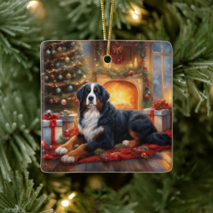 Holiday Bernese Mountain Dog 2 - Xmas Scene Ceramic Ornament