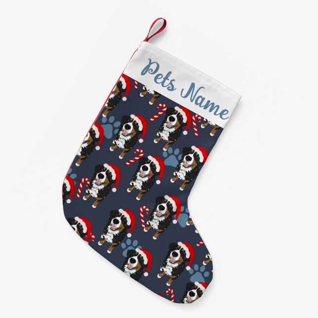 Holiday Bernese Mountain Dog Small Christmas Stocking (Front (Hanging))