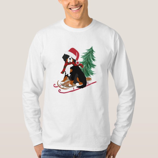 Holiday Bernese Mt Dog Christmas Sled T-Shirt (Front)