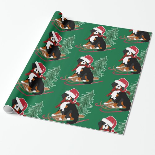 Holiday Bernese Mt Dog Christmas Sled Wrapping Paper
