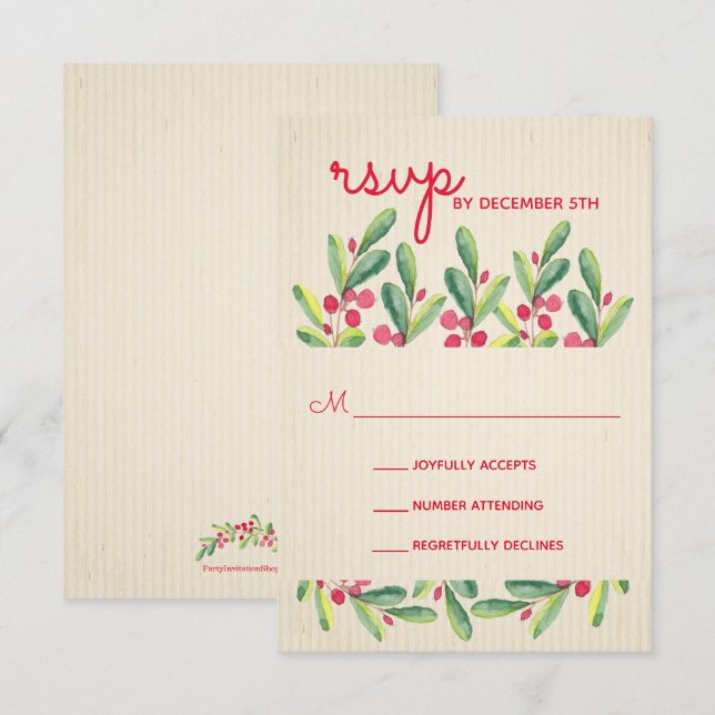 Holiday Berries Greenery Christmas Party RSVP Card (Front/Back)