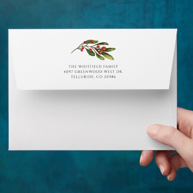 Holiday Berries Greenery Watercolor Christmas Envelope (Hand)