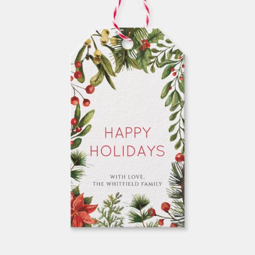 Holiday Berries Greenery Watercolor Christmas Gift Tags