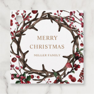 holiday berries merry christmas family monogram favor tags