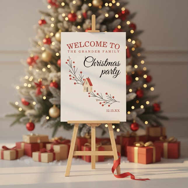 Holiday Berry Branch Christmas Party Welcome Sign (corporate holiday party)