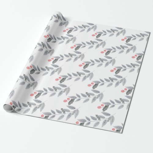 Holiday Berry Leaf Branch Wrapping Paper