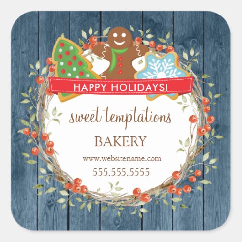 Holiday Berry Wreath Christmas Cookie Square Sticker