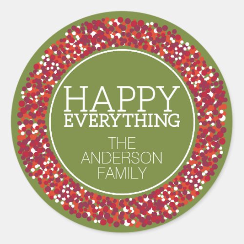 Holiday Berry Wreath with Happy Everything Classic Round Sticker