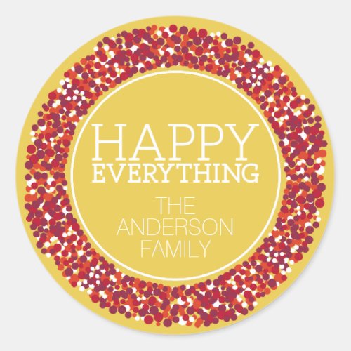 Holiday Berry Wreath with Happy Everything Classic Round Sticker