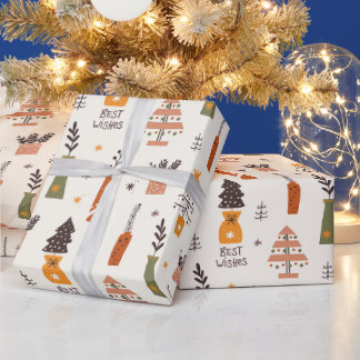 Holiday Best Wishes Wrapping Paper, Christmas Tree Paper