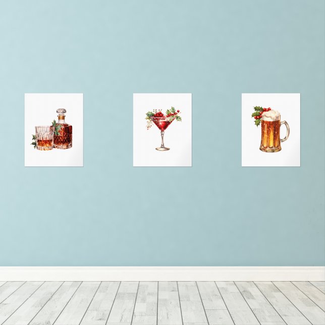 Holiday Beverages Trio Wall Art Sets (Wood Floor)