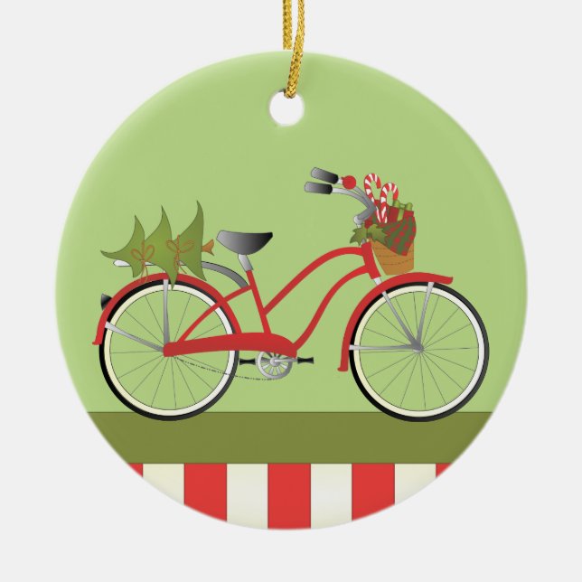 Holiday Bicycle Ceramic Ornament (Front)