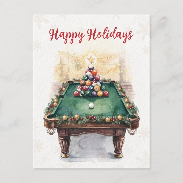 Holiday Billiard player Christmas Cards (Front)