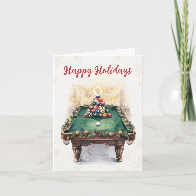 Holiday Billiard player Christmas Cards (Front)