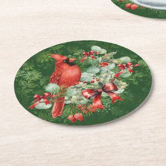 Holiday Bird Round Paper Coaster