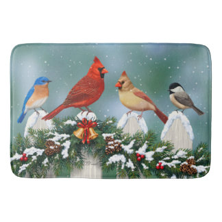 Holiday Birds & Christmas Garland Bathroom Mat