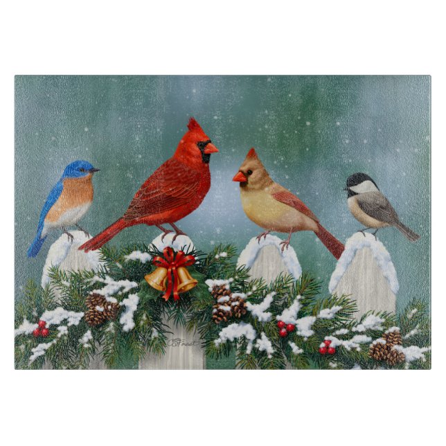 Holiday Birds & Christmas Garland Cutting Board (Front)