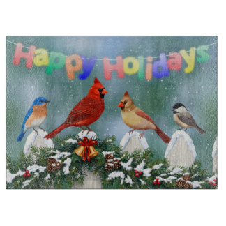 Holiday Birds & Christmas Garland Cutting Board