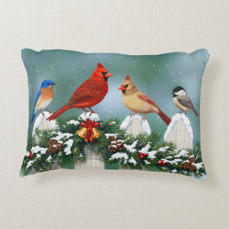 Holiday Birds & Christmas Garland Decorative Pillow