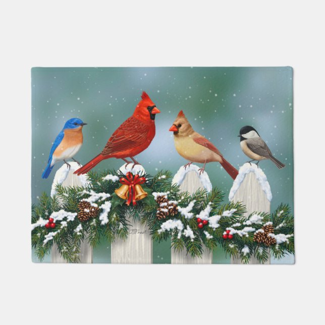 Holiday Birds & Christmas Garland Doormat (Front)