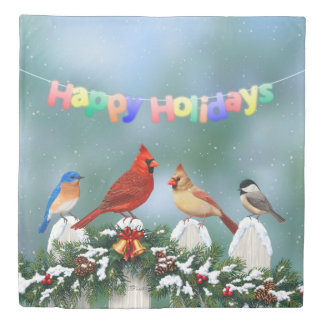 Holiday Birds & Christmas Garland Duvet Cover