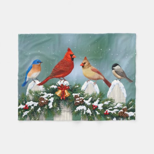 Holiday Birds  Christmas Garland Fleece Blanket