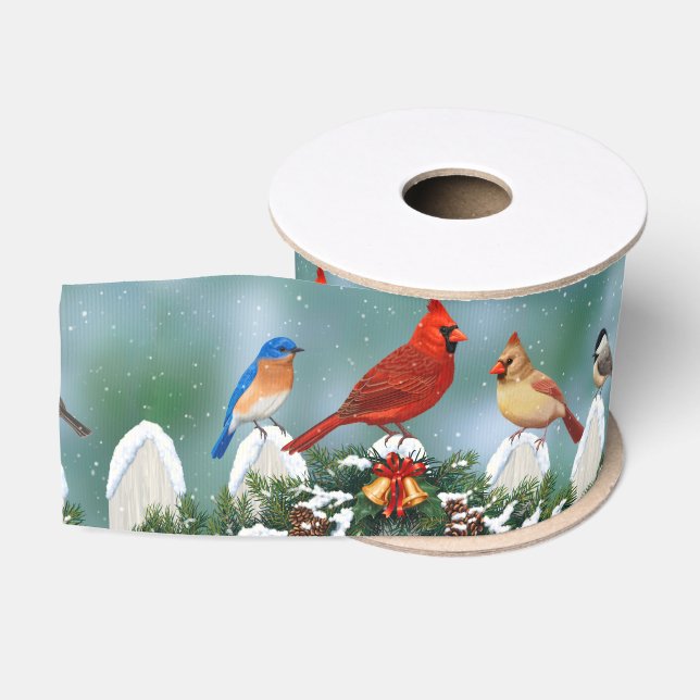 Holiday Birds & Christmas Garland Grosgrain Ribbon (Spool)