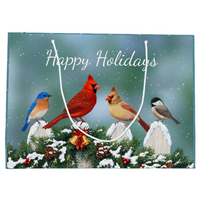 Holiday Birds & Christmas Garland Large Gift Bag (Back)